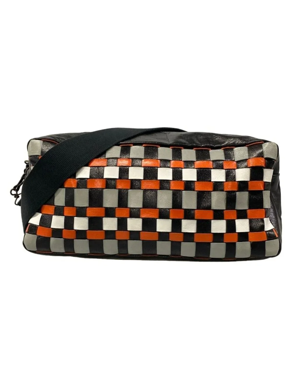 Miu Miu Shoulder Bag Black Gray Orange Braided Leather
